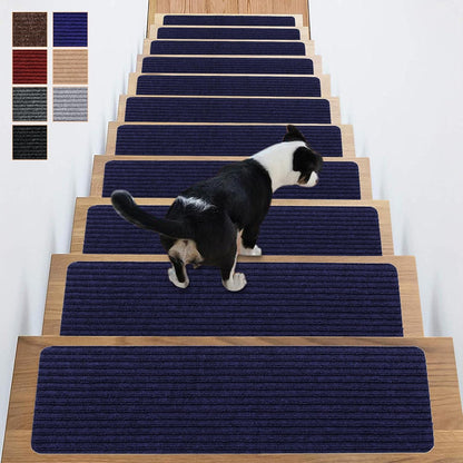 Stair Treads Non-Slip 16 Pack 8"x30" - Carpet Stair Runner for Indoor Wooden Steps with TPE Backing & Anti-Skid Surface, Reusable Adhesive Safety Rug for Kids/Elder/Pet-Friendly - Brown