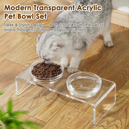 Acrylic Elevated Dog Cat Bowls Pet Feeder Double Bowl Raised Stand Comes with 4 Removable Stainless Steel Bowls. Perfect for Cats Puppies Small Dogs, 3.75 Inch