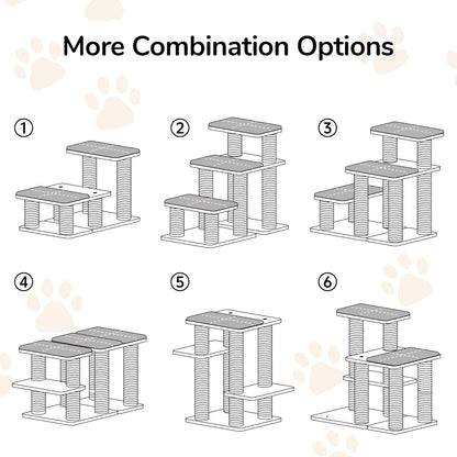 FUKUMARU 3-in-1 Pet Stairs, Retro-style Dog Steps for Cats and Small Dogs, Wooden Cat Stairs for High Bed with Scratching Post, Dog Ramp for Couch with Cat Condo Cave, Easy to Clean & Aesthetic Design