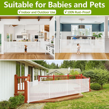 Reinforced 42" Tall Retractable Dog Gate, 155" Extra Long Retractable Baby Gate with Support Rods - Prevent Crawling Under, Indoor/Outdoor Retractable Gate Extra Tall Baby Gate Retractable Fence/Black