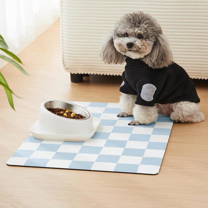 Checkered Dog Feeding Mat, Absorbent Mats for Dog Food and Water Bowl, Dispenser, Retro Aesthetic Khaki Beige Checkerboard Pet Placemat for Dogs, Cats, Puppy Accessories, 12" X 19”