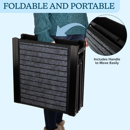 Dog Ramp - 62” x 17.5” Folding Dog Ramp for Car, Truck, SUV, or RV - Portable Ramps for Large Pets with Non-Slip Rug Surface - Pet Travel Accessories by PETMAKER (Black)