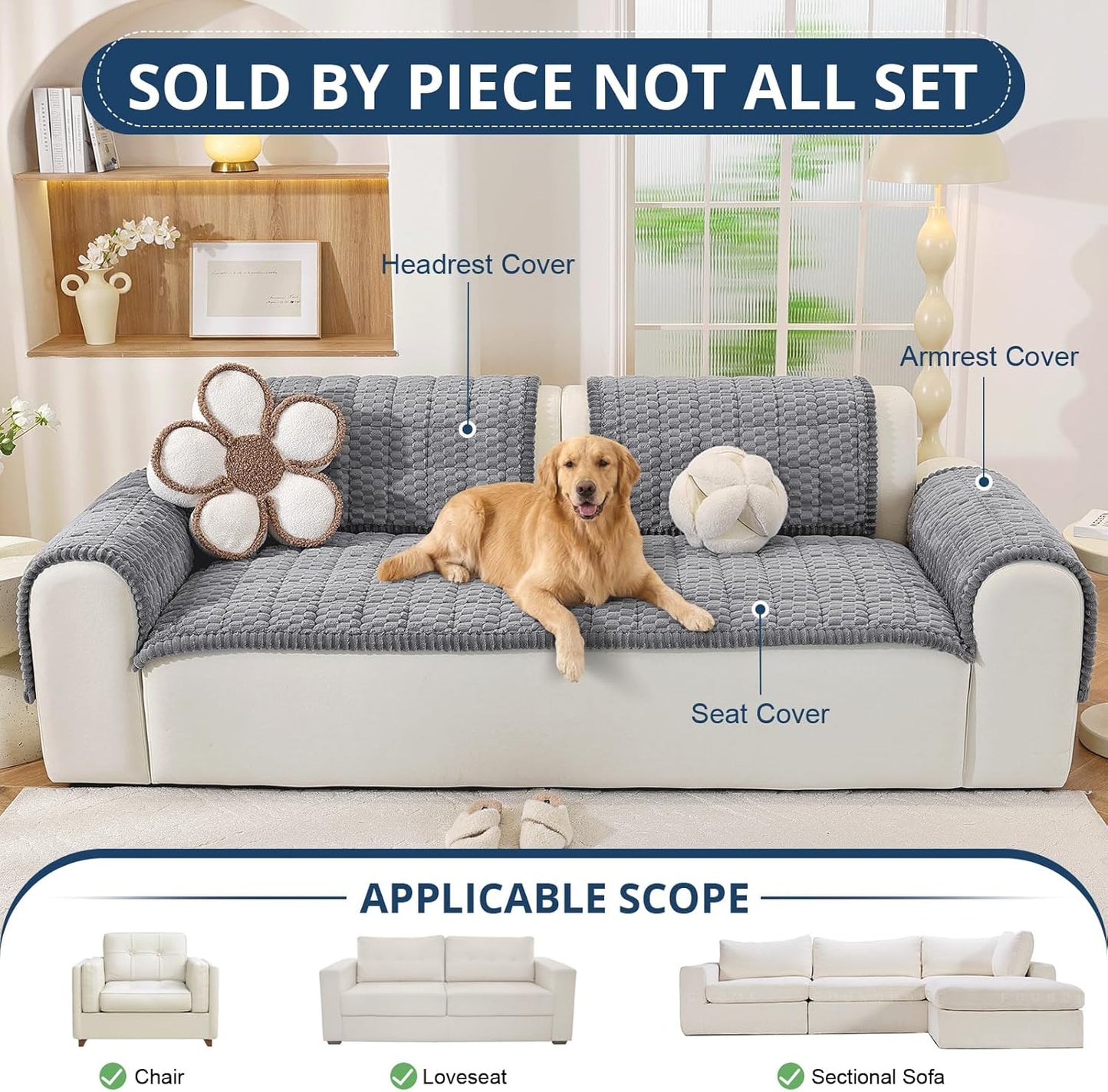 OstepDecor Couch Cover for Dogs, Washable Non Slip Sofa Cover for Pets, Soft Couch Covers for Sofa, Loveseat and Sectional, Furniture Protector Against Pet Hair & Scratches (27.6" x 27.6", Khaki)