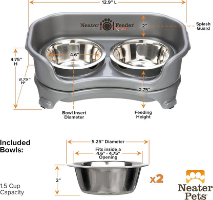 Neater Feeder Express Mess Proof Dog Bowls Elevated for Small Breeds under 15 Lb, Made in USA, No Spill Raised Dog Food Bowl Stand, Stainless Steel Food and Water Bowl Set, Feeding Station, Cappuccino
