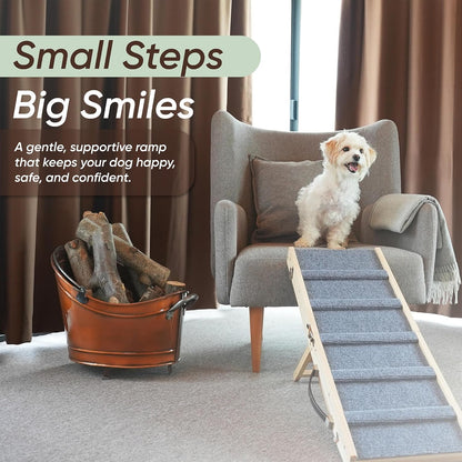 Dog Ramp for Bed – BuddyRamp Wooden Adjustable Pet Ramp 32.7” x 15.7” x 19.7”, Non-Slip Carpet Surface, Foldable & Portable, Ideal for Large, Medium and Small Dogs