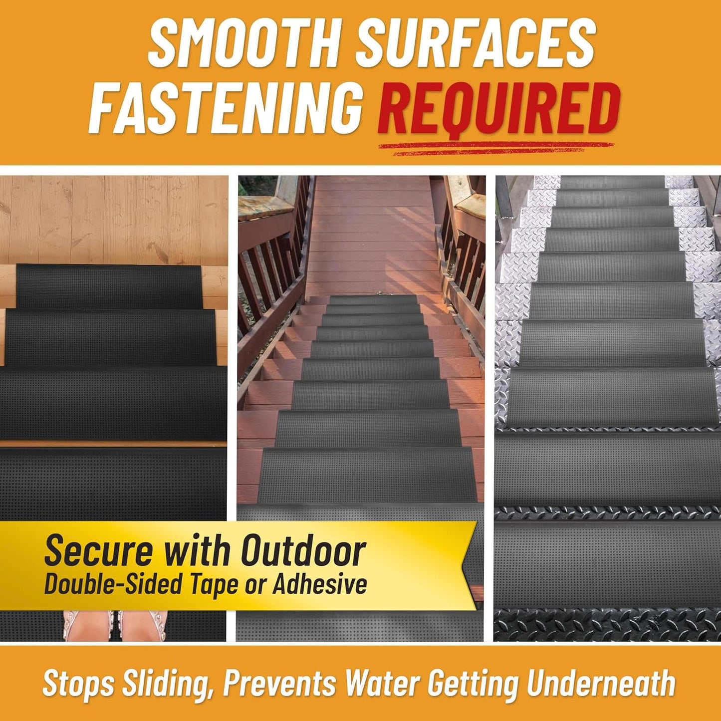 Ottomanson Outdoor Rubber Stair Treads – Ribbed Heavy-Duty Non-Slip Stair Mats – Best Grip on Concrete, Brick & Textured Step – Fastening Recommended for Wooden & RV Steps, Pack of 5