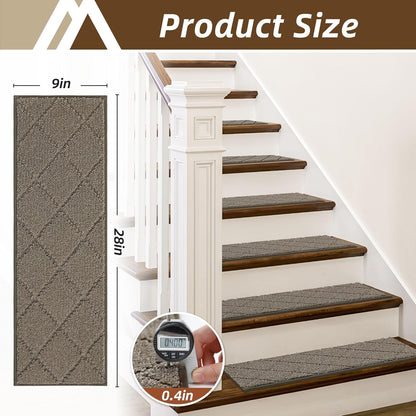 COSY HOMEER Edging Stair Treads Non-Slip Carpet Mat 28inX9in Indoor Stair Runners for Wooden Steps, Edging Stair Rugs for Kids and Dogs, 100% Polyester TPE Backing (7pc, Beige)