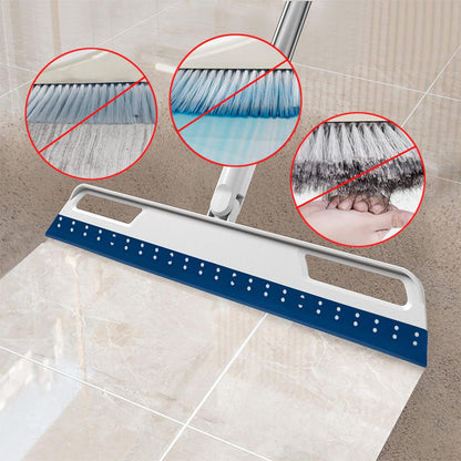 Rubber Air Broom Multifunction Silicone Floor Squeegee, Air Broom for Floor with 56" Long Handle, 4-in-1 Rubber Sweeper for Dirt, Liquids, Pet Hair, Tile Hardwood Floors, Carpet, Living Room (Purple)