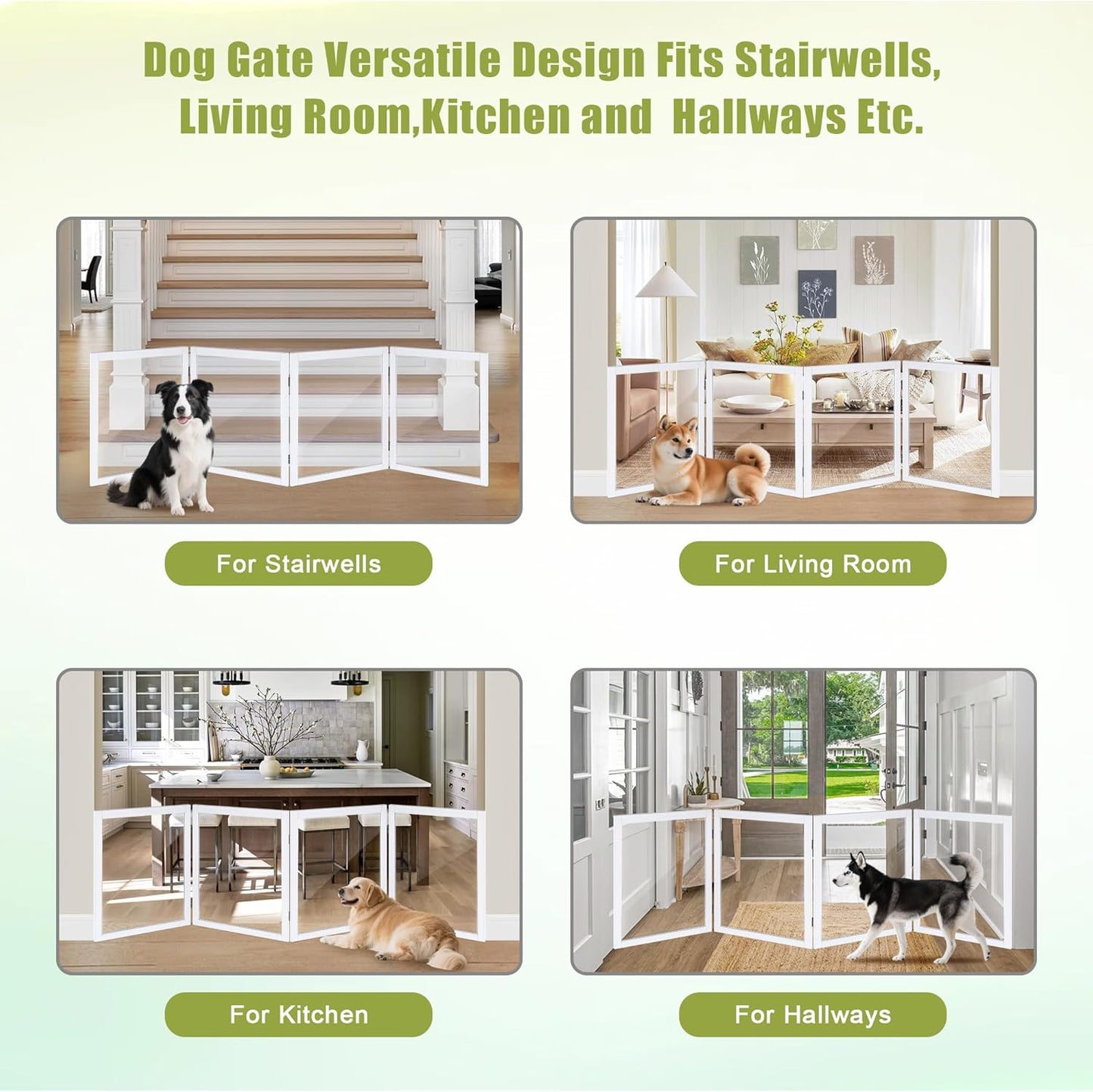 LZRS Clear Dog Gate for Indoor Use - Transparent Pet Fence with Solid Hardwood and Plastic Board, Stylish & Durable freestanding Pet Gate for Doorways, Stairs and Hallways-2 Panel Cherry