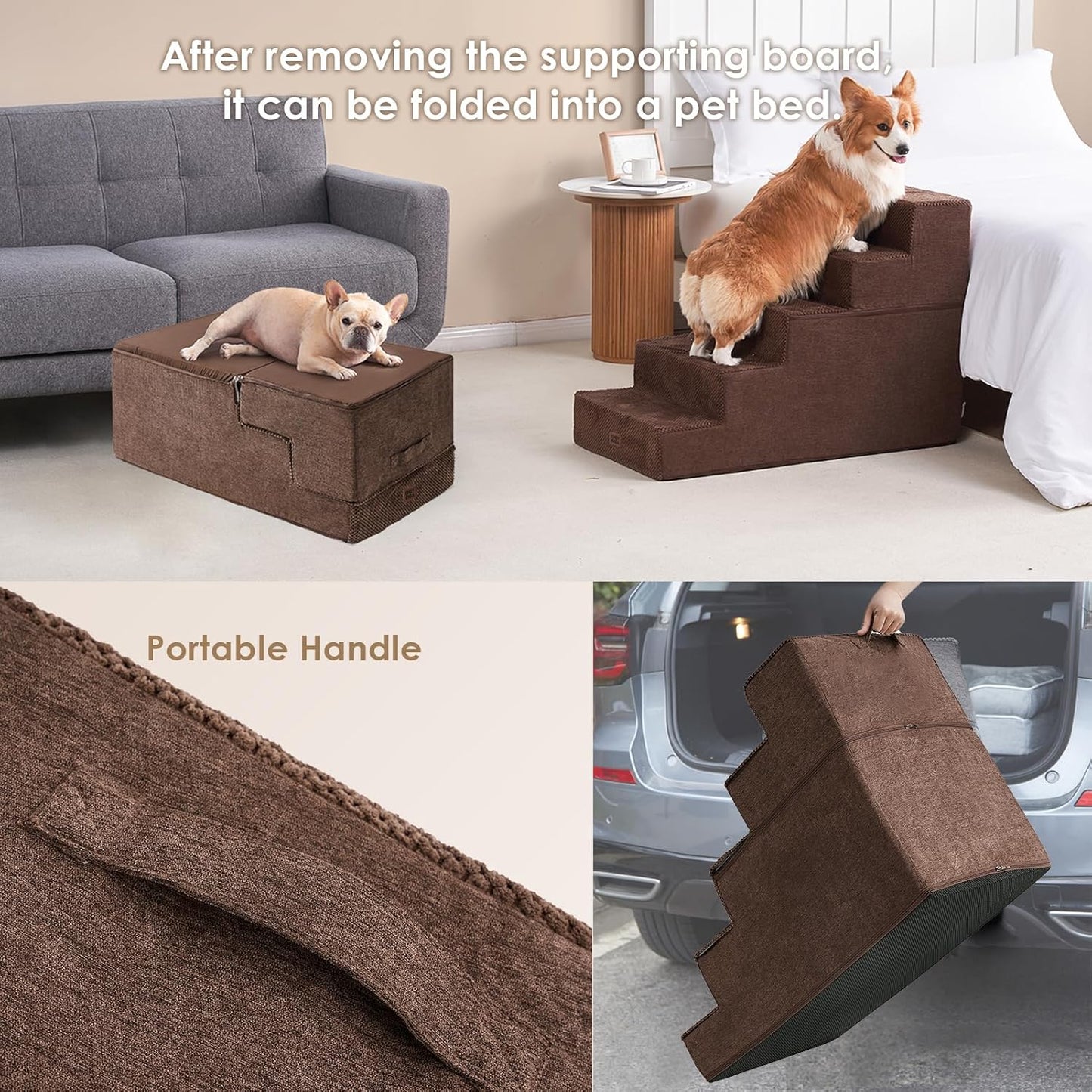 EHEYCIGA Dog Stairs for High Bed 22.5" H, 5-Step Dog Steps for Bed, Pet Steps for Small Dogs and Cats, Non-Slip Balanced Pet Ramp Indoor, Grey