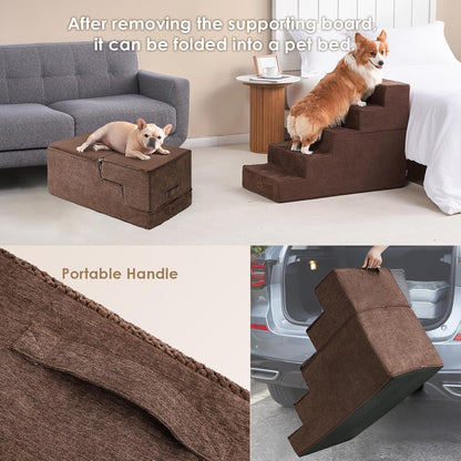 EHEYCIGA Dog Stairs for High Bed 22.5" H, 5-Step Dog Steps for Bed, Pet Steps for Small Dogs and Cats, Non-Slip Balanced Pet Ramp Indoor, Grey