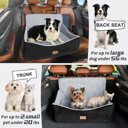 JOEJOY Elevated Dog Car Seat for Small/Medium Dogs up to 35 lbs, Memory Foam Booster Seat with Detachable Washable Cover, Travel-Safe Car Bed with Safety Belts & Storage Pockets, Grey