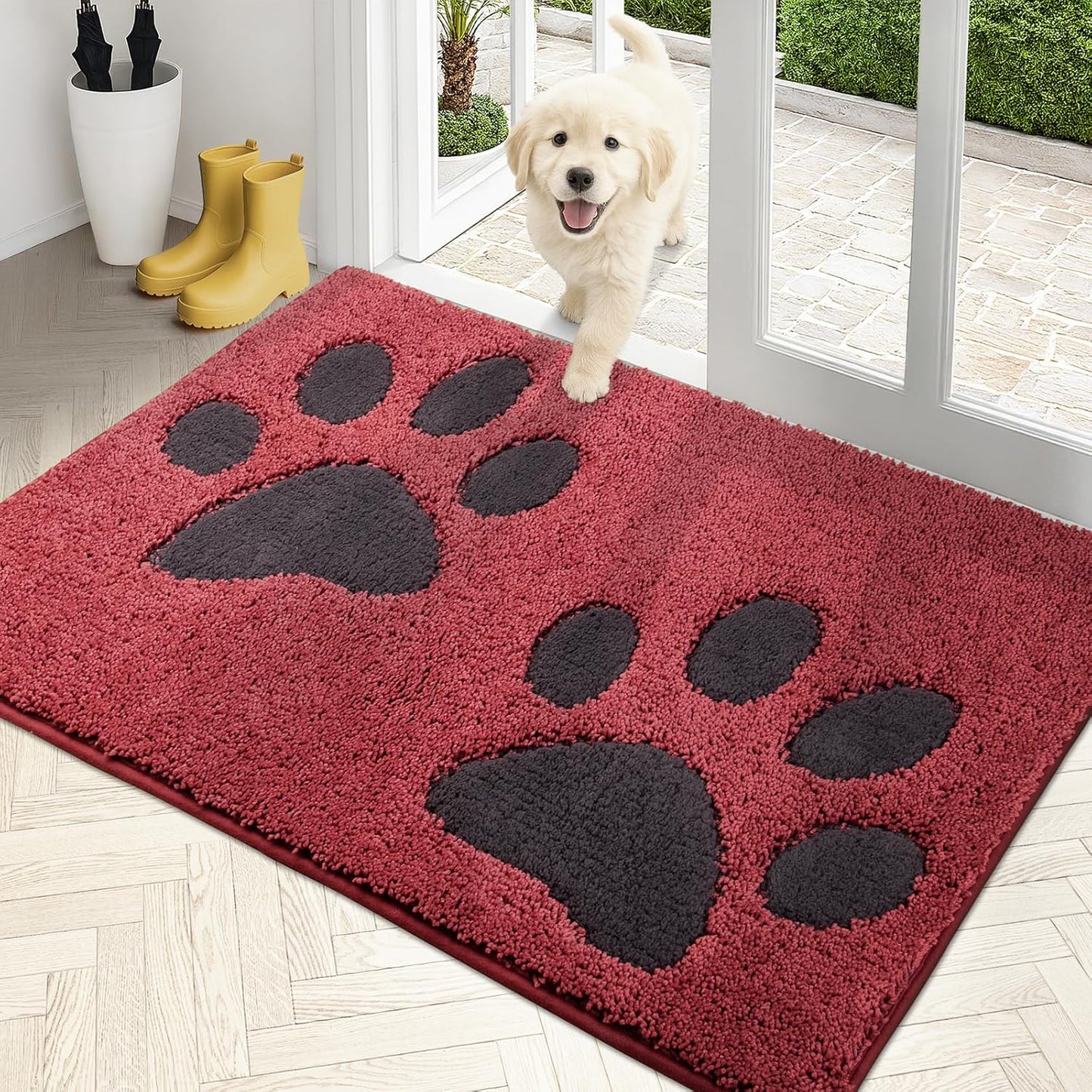 PURRUGS Dirt Trapping Door Mat 20" x 31.5", Non-Skid/Slip Machine Washable Microfiber Entryway Rug, Dog Doormat, Super Absorbent Welcome Mat for Muddy Wet Shoes and Paws, Grey