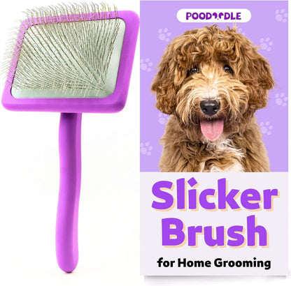 Small Slicker Brush, Purple, Hair Brush for Curly Wavy Haired Dogs - Poodles, Doodles, Bichon, Bernese Mountain Dog, Cocka Spaniels - Detangling, Grooming, Deshedding - 1 inch
