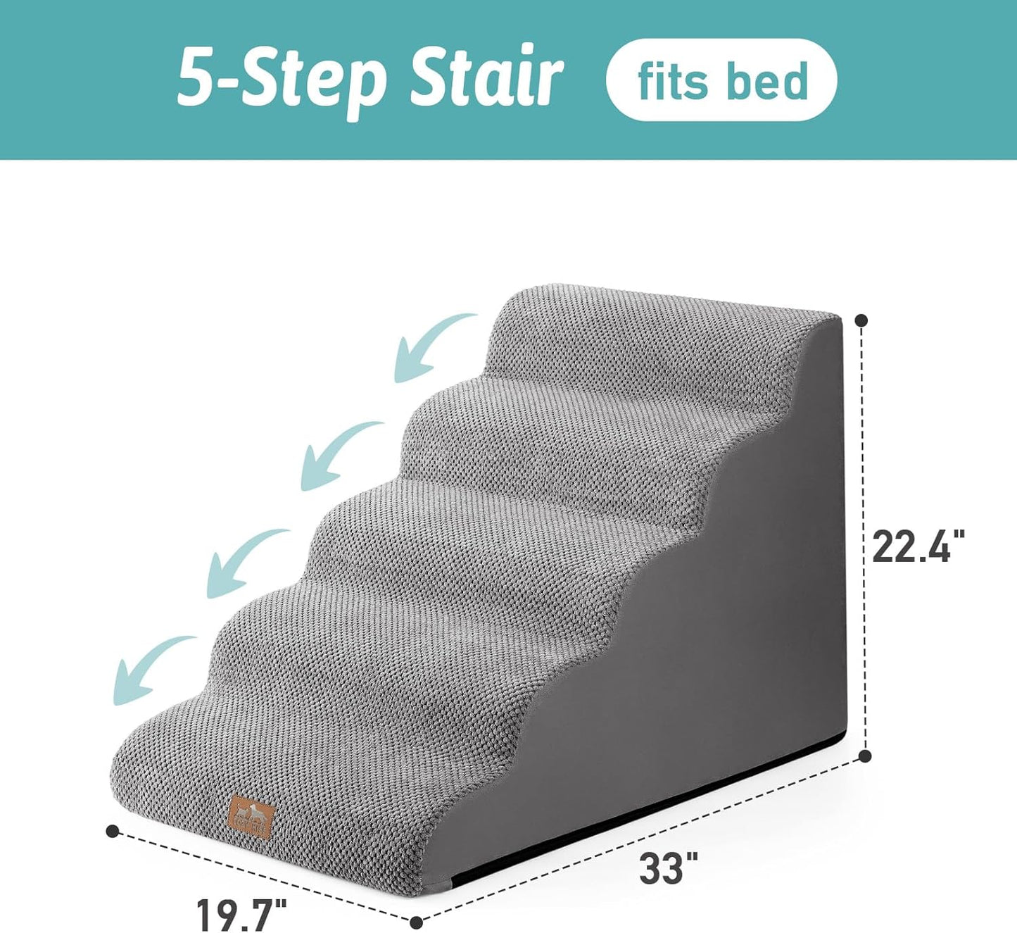 COZY KISS Extra Wide Dog Stairs with Tunnel, Foam Detachable Large Dog Step for Small Pet, Puppy or Cats, Medium Pet Ramp for High Bed, Couch, Sofa or Car, 19.7x33x22.4 inch, 5 Step, Beige