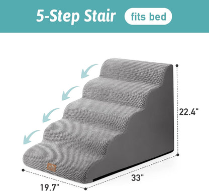 COZY KISS Extra Wide Dog Stairs with Tunnel, Foam Detachable Large Dog Step for Small Pet, Puppy or Cats, Medium Pet Ramp for High Bed, Couch, Sofa or Car, 19.7x33x22.4 inch, 5 Step, Beige