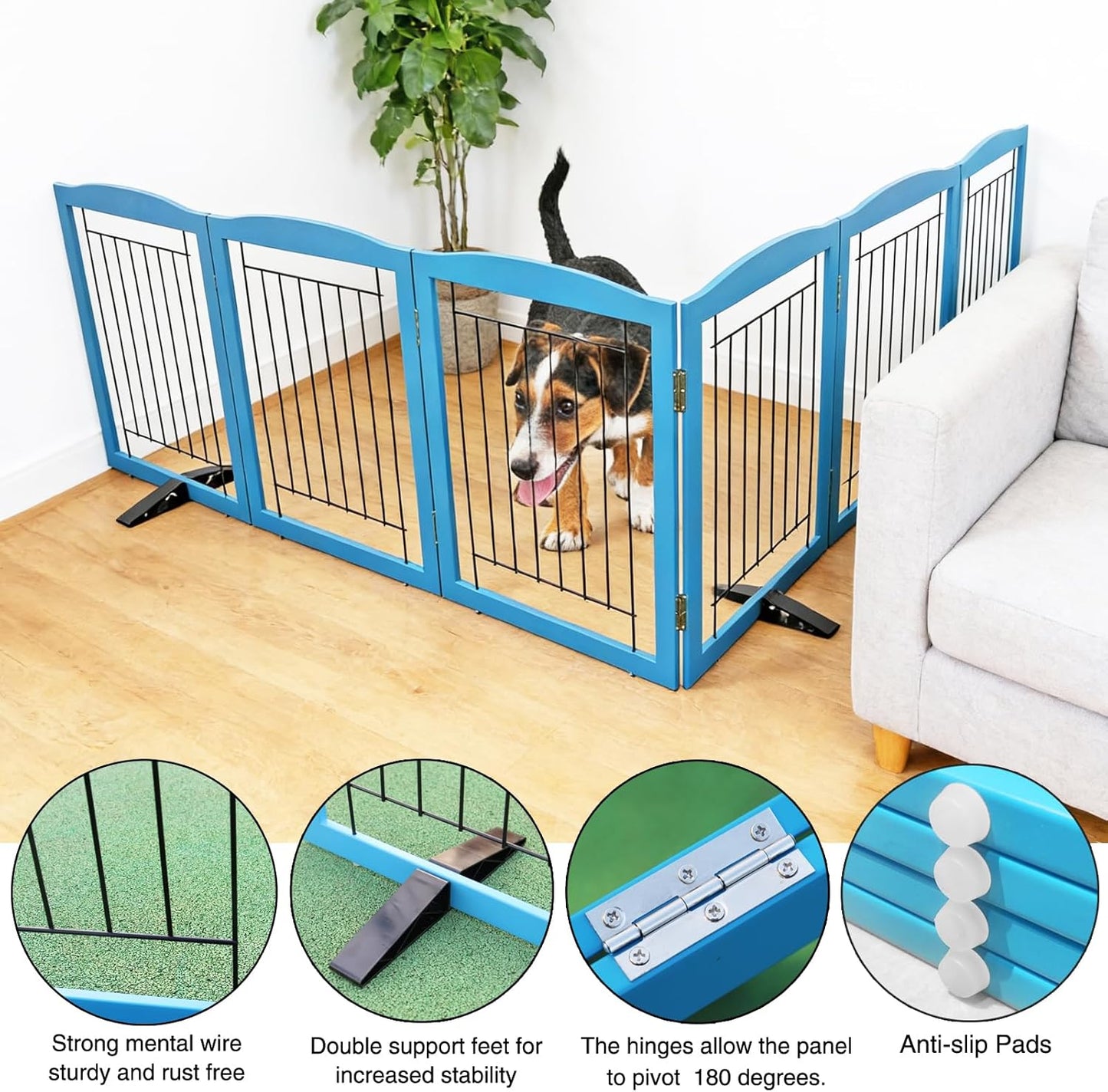ZJSF Freestanding Dog Fence Indoor, Foldable Dog Gate for Doorways, Stairs or Hallways, Sturdy Wood Extra Wide Pet Gate with Support Feet for The House, White, 24 "Height-3 Panels