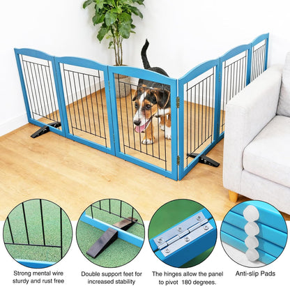 ZJSF Freestanding Dog Fence Indoor, Foldable Dog Gate for Doorways, Stairs or Hallways, Sturdy Wood Extra Wide Pet Gate with Support Feet for The House, White, 24 "Height-3 Panels
