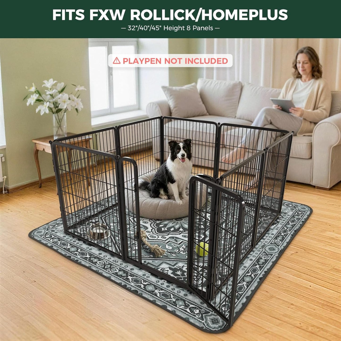FXW Washable Pee Pads for Dogs, Puppy Pads with Super Absorbent, Specifically Designed for FXW Rollick/Homeplus 24inch 6 Panels Dog Playpen, 39" x 63" Rectangle, Khaki, 1 Pack