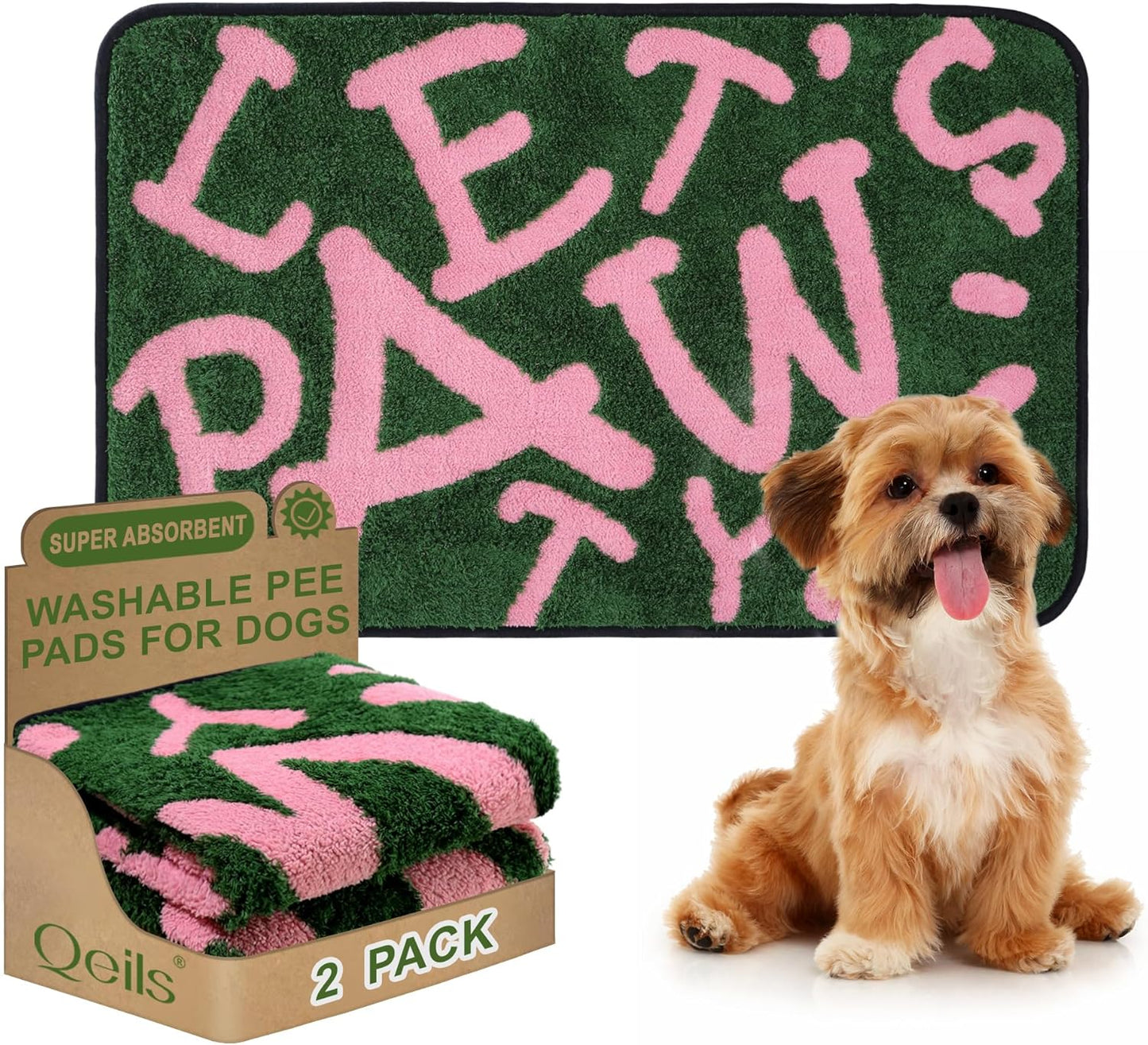 Qeils Reusable Puppy Pads, Washable Pee Pads for Dogs 2 Pack Durable Absorbent Leakproof Dog Training Pads for Home or Travel, Non-Slip Wee Wee Pads Potty Pads 18"x24"