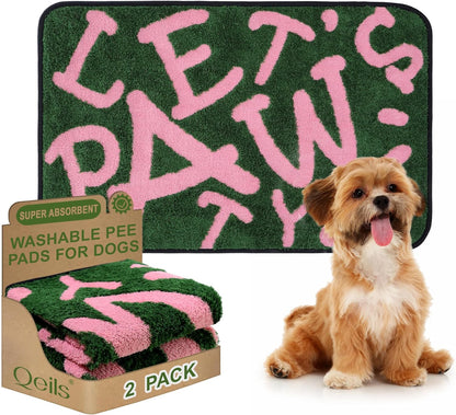 Qeils Reusable Puppy Pads, Washable Pee Pads for Dogs 2 Pack Durable Absorbent Leakproof Dog Training Pads for Home or Travel, Non-Slip Wee Wee Pads Potty Pads 18"x24"