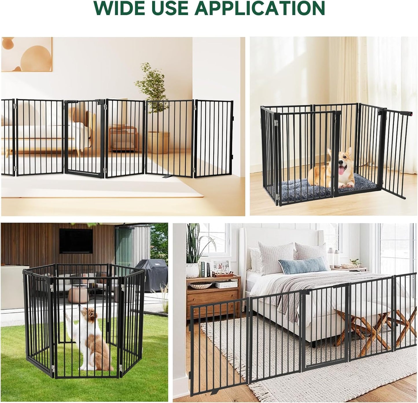 Snagle Paw Full Metal Freestanding Dog Gate,Indoor Dog Gate with Floor Protect Support Feet, 40x24 Inches Foldable Dogs Barrier for Stairs, Hallways and Doorways (24'' H 2 Panel, White