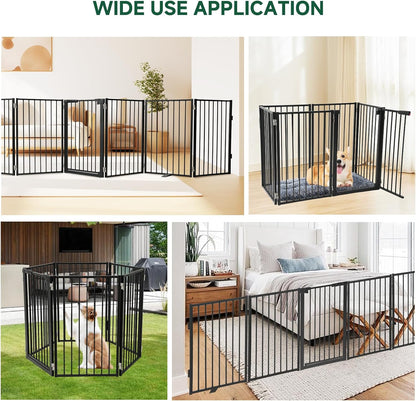 Snagle Paw Full Metal Freestanding Dog Gate,Indoor Dog Gate with Floor Protect Support Feet, 40x24 Inches Foldable Dogs Barrier for Stairs, Hallways and Doorways (24'' H 2 Panel, White