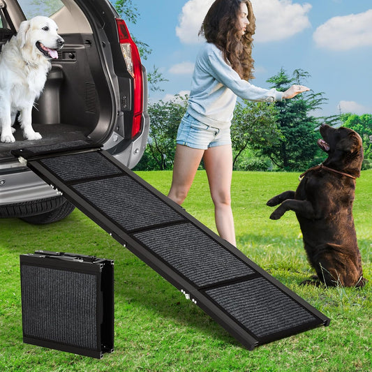 Dog Ramp for Car, 63" Long & 20" Wide Folding Dog Ramps for Car, Portable Pet Car Ramp with Non-Slip Surface, Outdoor Dog Car Ram-p Up to 250 LBS, Extra Wide Steps for SUV Car & Truck