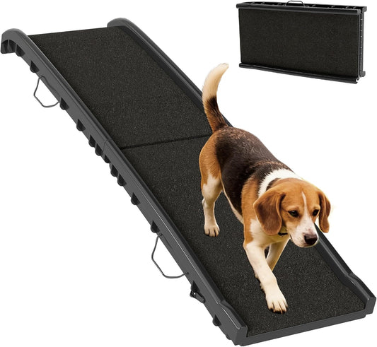 PawHut Folding Dog Ramp for Car, Truck, SUV, 61 Inches Portable Pet Ramp with Grass Surface, Non Slip with Raised Side Rails