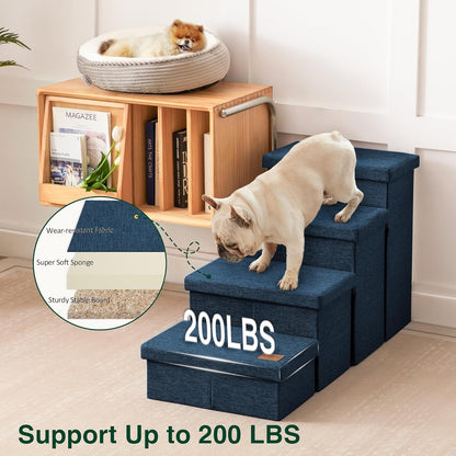 Love's cabin Dog Stairs with Storage 13" H, Foldable Pet Stairs for Small Medium or Large Dogs, Cat Puppy Steps Ramp with Zip up to 150 lbs, Solid Grey, 2 Steps