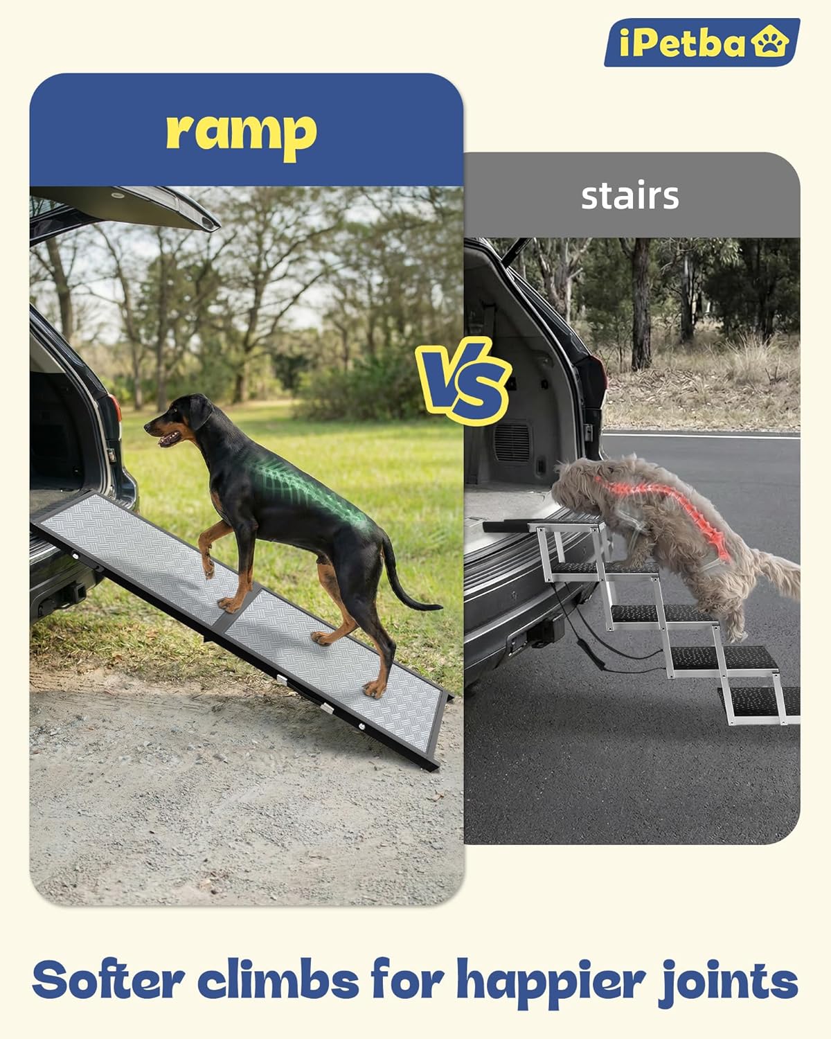 Dog Ramp for Bed & Couch for Small & Medium Dogs - Joint-Friendly, Anti-Slip, Adjustable, Odor-Free, Up to 70 lbs