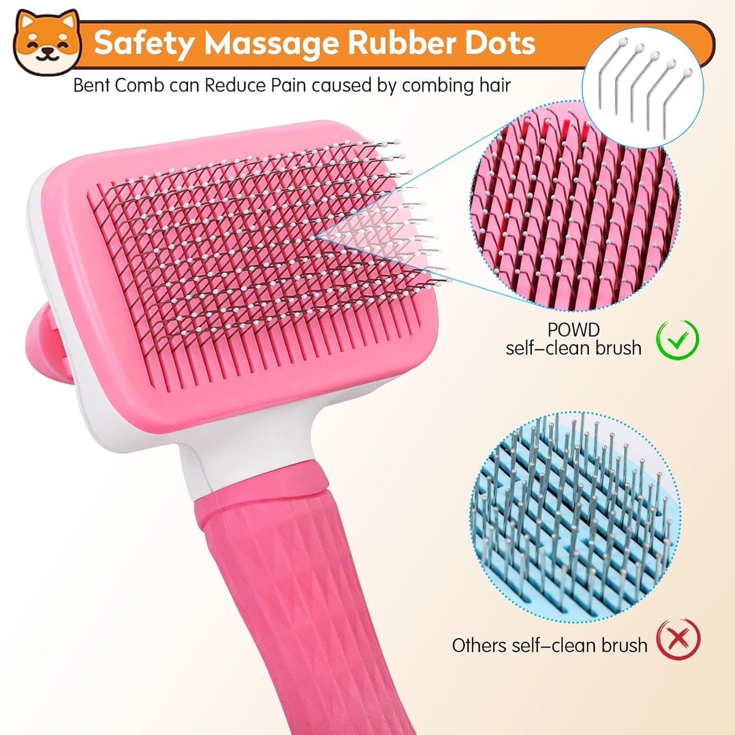 Dog & Cat Brush, Self Cleaning Slicker Brush for Pets, Upgraded Dog Brush for Shedding Massaging and Grooming, Removes Loose Undercoat & Portable Comb for Long Short Haired Dogs(Blue)