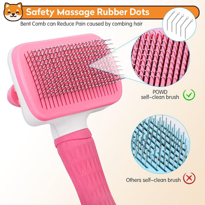 Dog & Cat Brush, Self Cleaning Slicker Brush for Pets, Upgraded Dog Brush for Shedding Massaging and Grooming, Removes Loose Undercoat & Portable Comb for Long Short Haired Dogs(Blue)