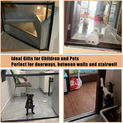 Mesh Dog Gates for Pets, Magic Pet Gate for The House, Portable Indoor Puppy Safety Fence Guard for Stairs and Doorways, Easy Install Anywhere,60" W x 30" H, 8 Hooks
