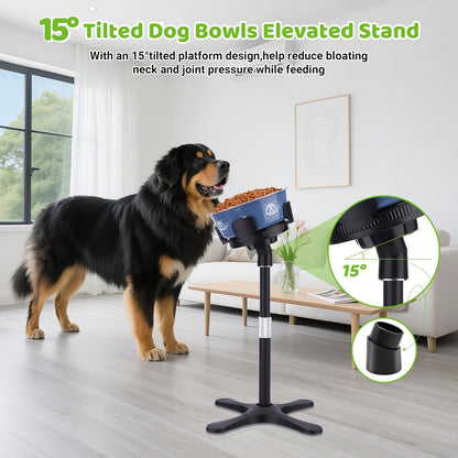 Dog Bowls Elevated Adjustable Stand, Raised Bowl with 3 Heights & Tilted Feeding Stand, Compatible with Various Bowls, for Medium & Large Breeds (1 Pack) Black