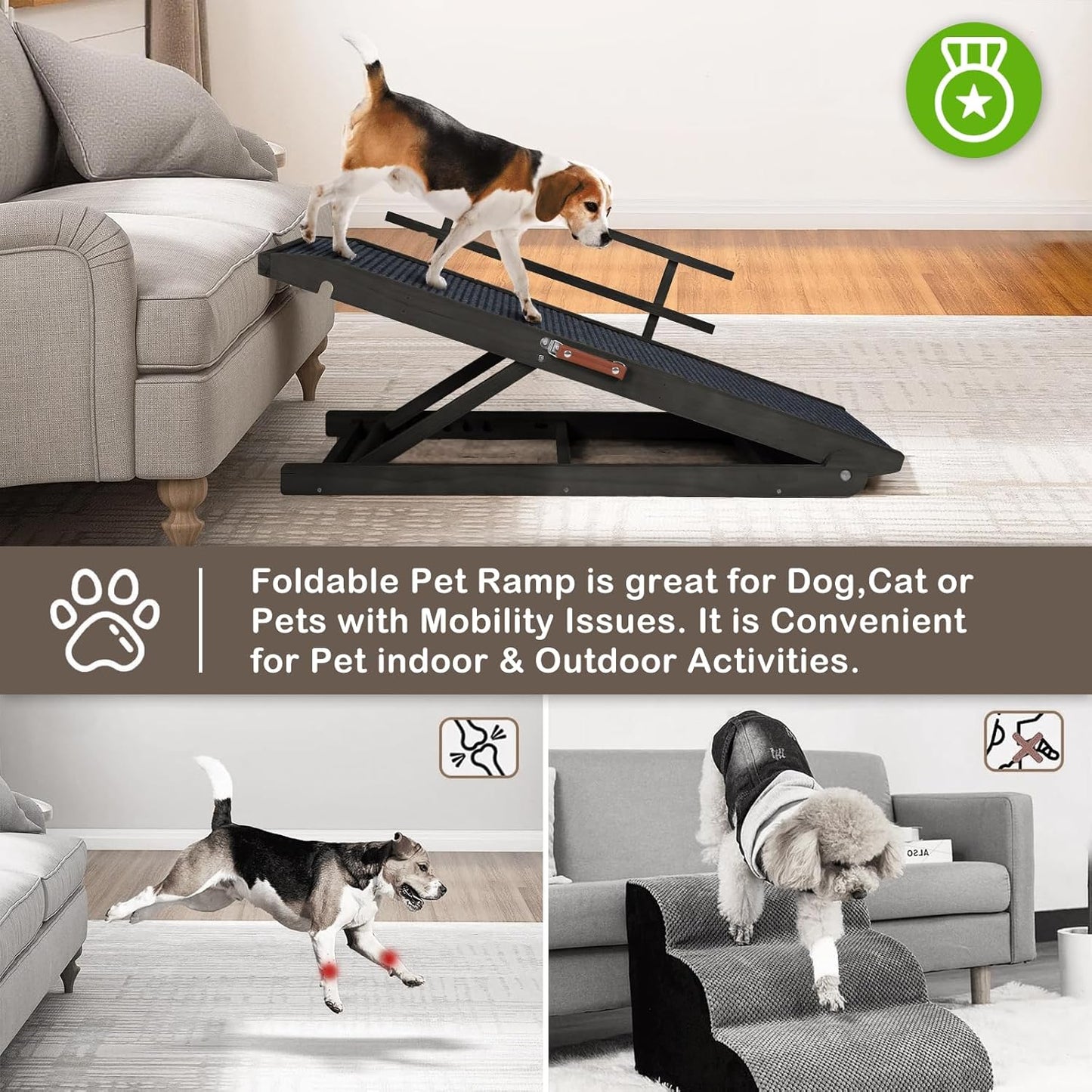 Dog Ramp for Beds, Cars, Couches, Dog Steps Anti-Slip Surface, Dogs Ramps for Old Small Pet,High Traction with Platform, 7 Adjustable Heights 16" to 27" Up, Portable Stairs Design for Dogs, 45.3" Long