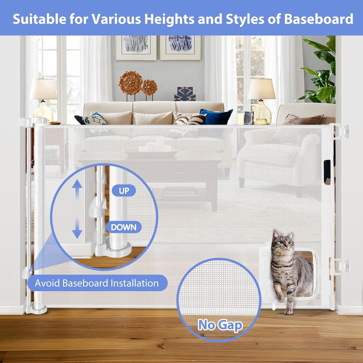 Retractable Baby Gates with Door 55" Wide Retractable Dog Gate with Pet Door Outdoor Retractable Gate for Dogs Mesh Baby Gate Retractable Pet Gate with Cat Door Retractable Child Gates for Doorways