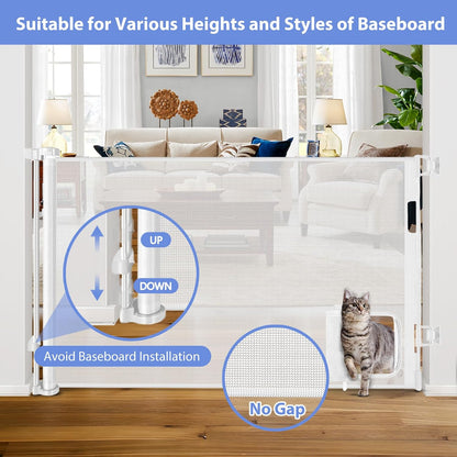 Retractable Baby Gates with Door 55" Wide Retractable Dog Gate with Pet Door Outdoor Retractable Gate for Dogs Mesh Baby Gate Retractable Pet Gate with Cat Door Retractable Child Gates for Doorways