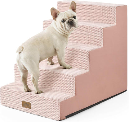 COZY KISS Dog Stairs for Small Dogs, 4 Tier Wider Pet Stairs for Couch and Beds, 17.7" H Non-Slip Dog Steps for Old Cats, Puppy, Small Medium Dogs, 17.7x23.6x17.7 inch, Beige