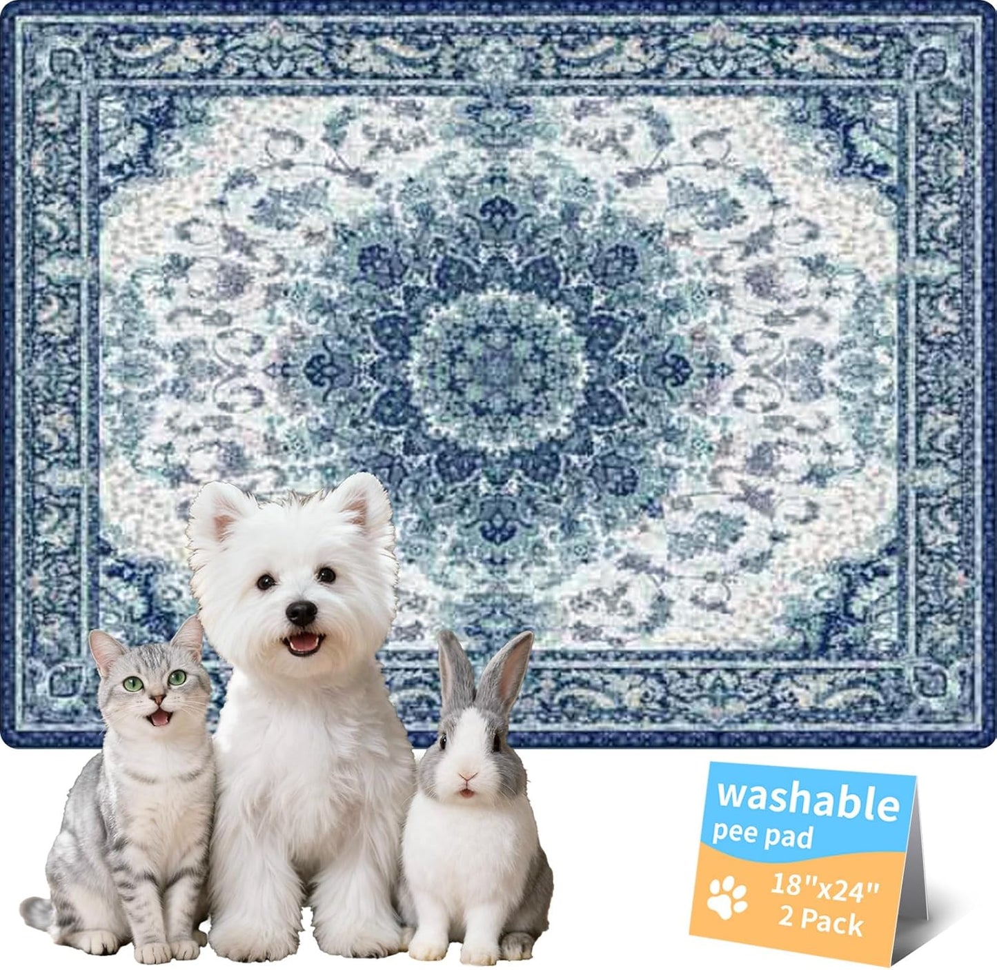 Washable Pee Pads for Dogs, Reusable Puppy Potty Training Pads, Ultra-Absorbent Thick Waterproof Leak-Proof Non-Slip Pads & Mat for Crate, Playpen, Floor, Whelping & Housebreaking , 2 Pack 18"x24"