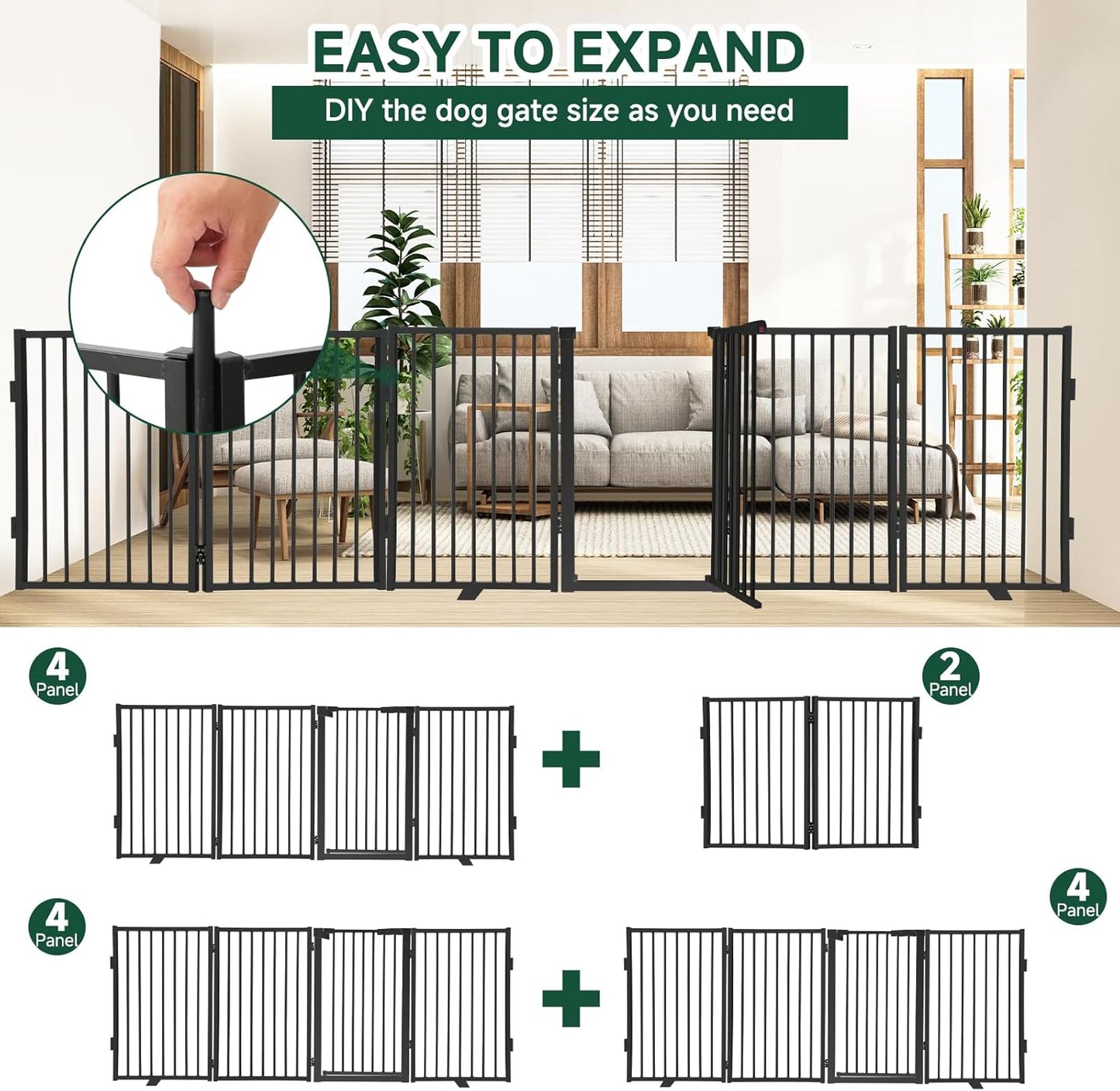Snagle Paw Full Metal Freestanding Dog Gate,Indoor Dog Gate with Floor Protect Support Feet, 40x24 Inches Foldable Dogs Barrier for Stairs, Hallways and Doorways (24'' H 2 Panel, White