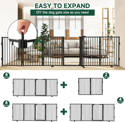 Snagle Paw Full Metal Freestanding Dog Gate,Indoor Dog Gate with Floor Protect Support Feet, 40x24 Inches Foldable Dogs Barrier for Stairs, Hallways and Doorways (24'' H 2 Panel, White