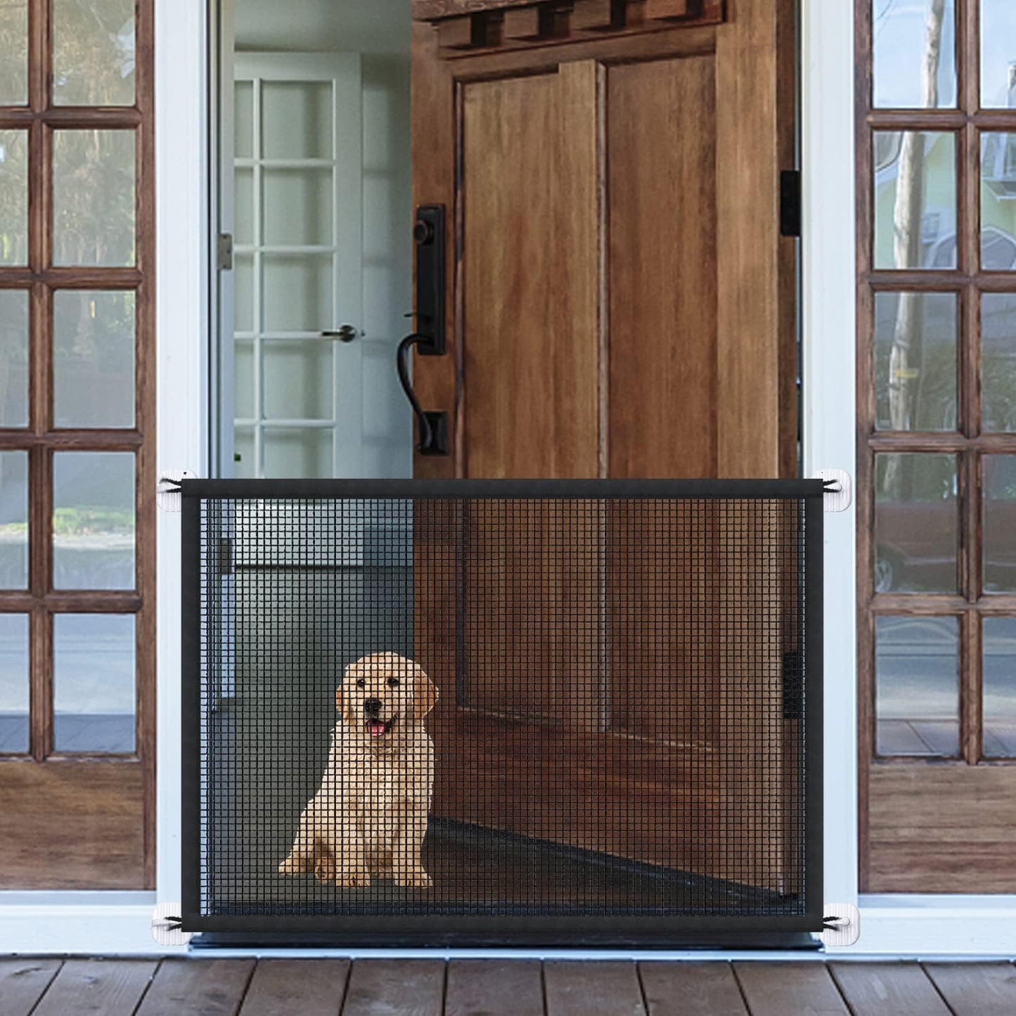 Mesh Dog Gates for Pets, Magic Pet Gate for The House, Portable Indoor Puppy Safety Fence Guard for Stairs and Doorways, Easy Install Anywhere,60" W x 30" H, 8 Hooks
