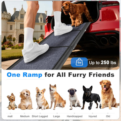 COSIEST Dog Ramp for Car, 63" L x 17.3" W Folding Pet Ramp for Large Dogs Up to 250LBS, Portable Dog Steps with Non-Slip Surface for SUV, Bed, Couch