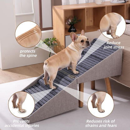 17.13" H Dog Stairs for Small Dogs, 2-in-1 Pet Steps & Ottoman - Foldable Dog Stairs for Couch, Non-Slip Wooden Pet Stairs for Puppy Senior Injured Dogs