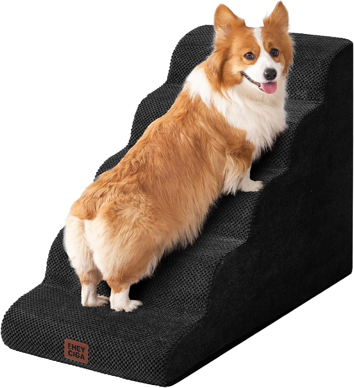 EHEYCIGA Curved Dog Stairs Ramp for High Beds 19.7" H, 4-Step Dog Steps for Small Dogs and Cats, Pet Stairs for High Bed Climbing, Non-Slip Balanced Pet Step Indoor, Grey