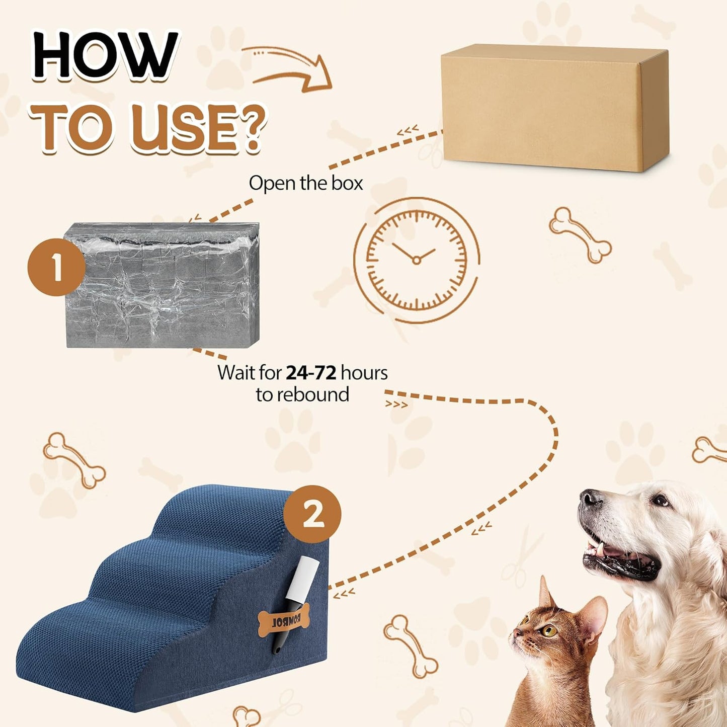 Romrol Dog Stairs Ramp for High Beds Couches, High Density Foam Pet Steps with Durable Non-Slip Waterproof Fabric Cover, Dog Stairs for Small Dogs or Cats or Pets, 5-Step, 22 Inch, Grey