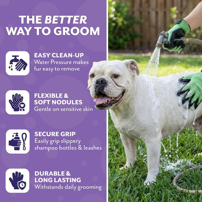 H HANDSON Pet Grooming Gloves - Patented #1 Ranked, Award Winning Shedding, Bathing, & Hair Remover Gloves - Gentle Brush for Cats, Dogs, and Horses (Purple, Medium)