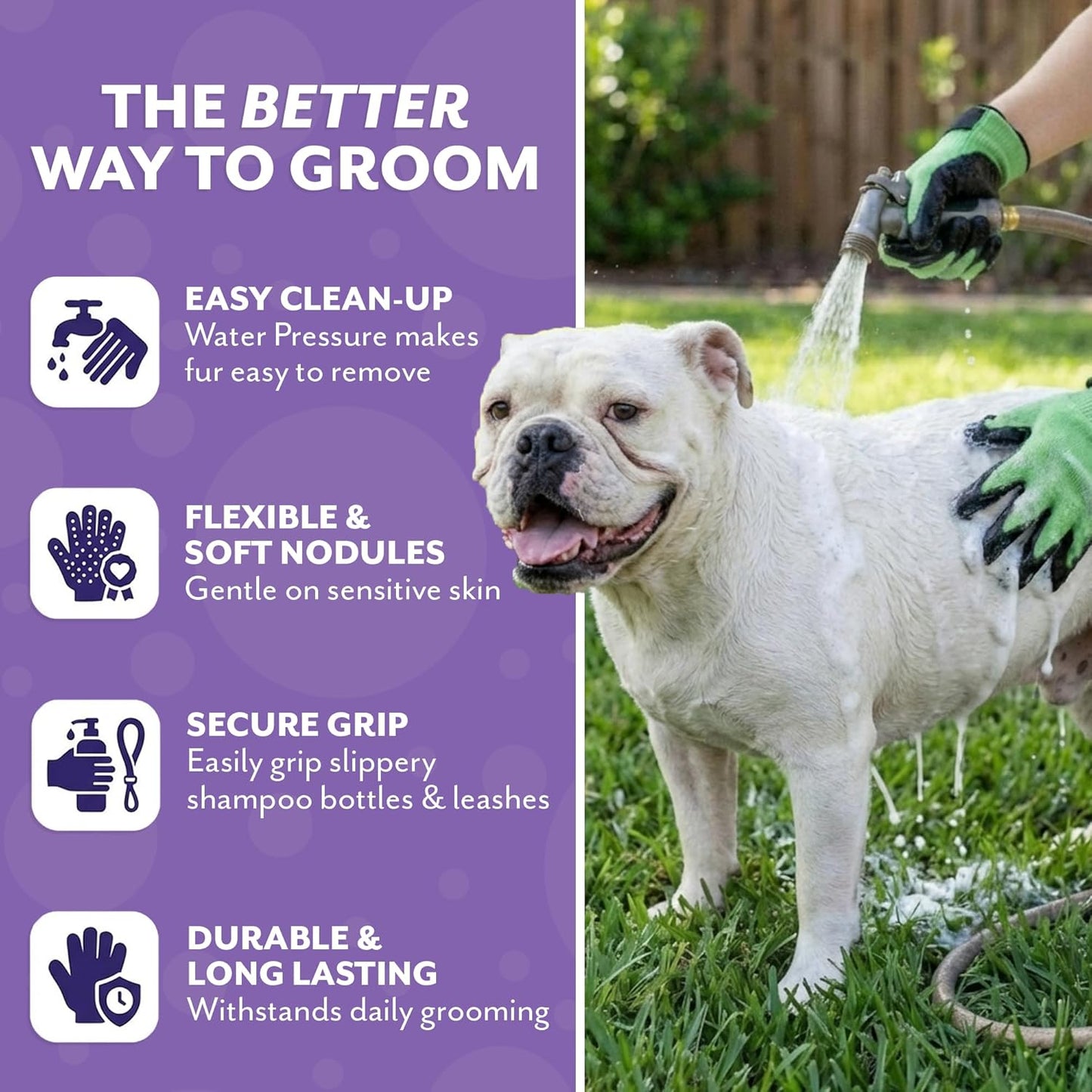 H HANDSON #1 Ranked, Award Winning Handson Gloves for Shedding, Bathing, Grooming, De-Shedding Horses/Dogs/Cats/Livestock/Small Pets - Green Medium
