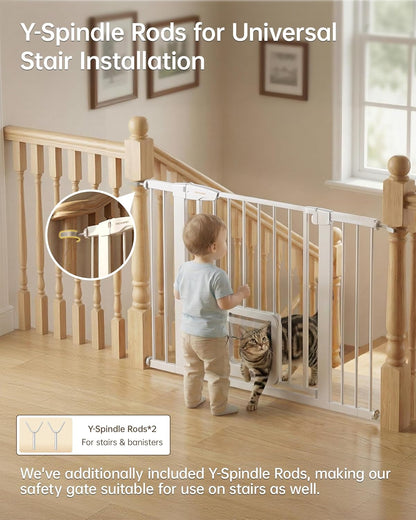 Baby Gate for Stairs, 29.92-48” Wide Pressure Mounted Baby Gate No Drill Needed, Auto Close Dog Gate for Doorways, Easy Walk Through Safety Child Gates for Toddler & Pet/Puppy, Indoor, White